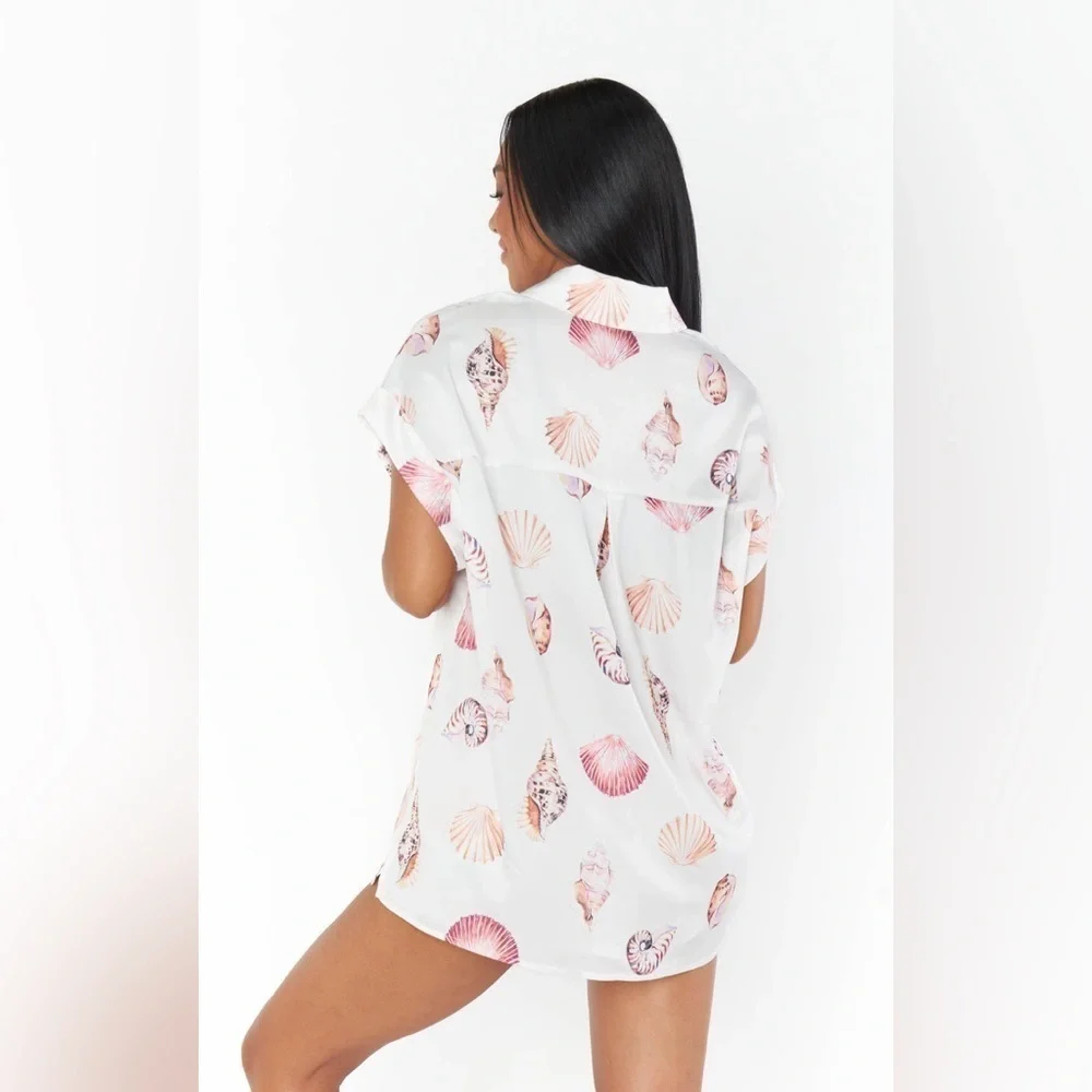 SHOW ME YOUR MUMU Day Dream PJ Top In White Shell Luxe Satin